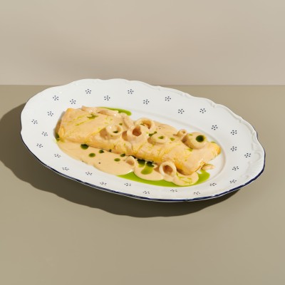 Омлет с кальмаром в сливочном соусе